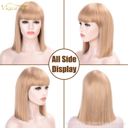 Short Bob heat resistant Synthetic Wigs with Bangs for Black Women Light Blonde Straight Shoulder Length Futura Wig for Cosplay